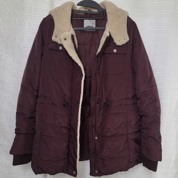 LEVI'S Quilted Puffer Coat Jacket Sherpa Hood and Trim Burgundy Women's M - Picture 11 of 16